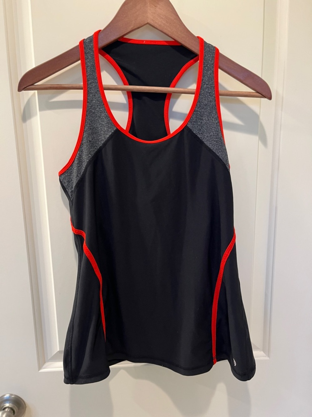 Black Active Tank with Red Trim and Gray Accents